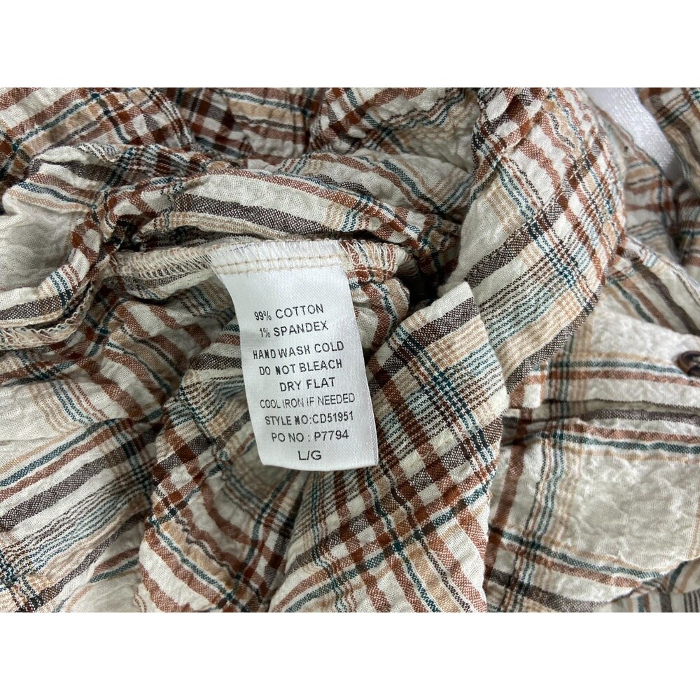 Mainstrip Women Large Plaid Shirt Dress Brown Beige Tie Belt Western Cowgirl - Picture 6 of 8
